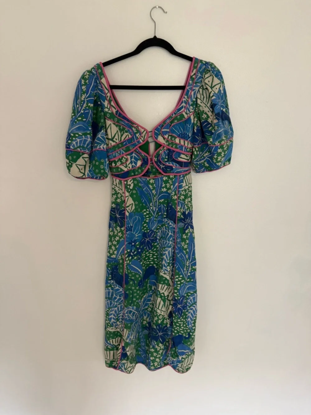 Farm Rio Dress Jungle Panther Cutout in Blue Pink Floral - Picture 5 of 7
